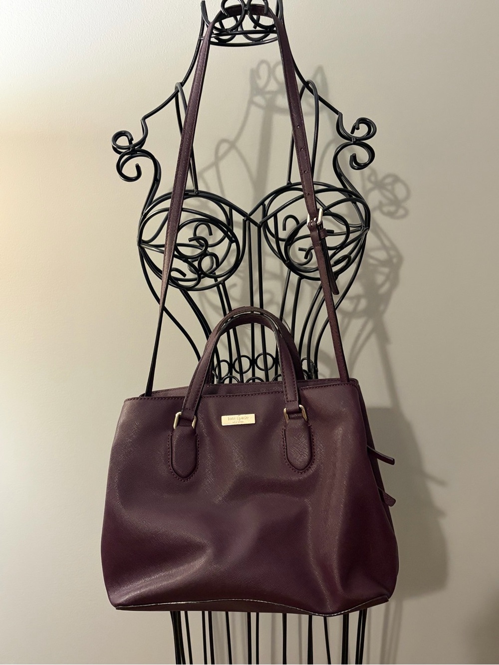 kate spade Deep Plum Leather Satchel Adjustable Strap laurel Evangeline purse